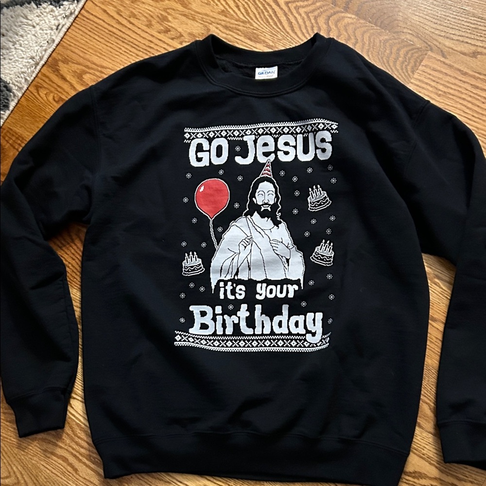Gildan Black Festive Jesus Crewneck Sweater